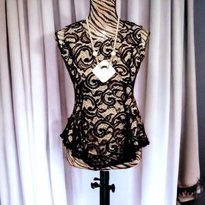 Scobe Black & Tan Lace Top Women's Size S Flare Bottom Sleeveless Lined